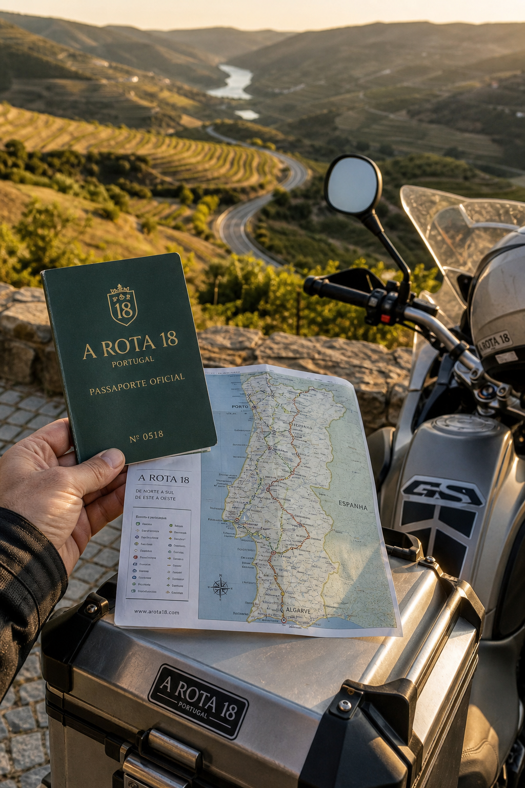 Passaporte A Rota 18 ao lado de uma estrada portuguesa
